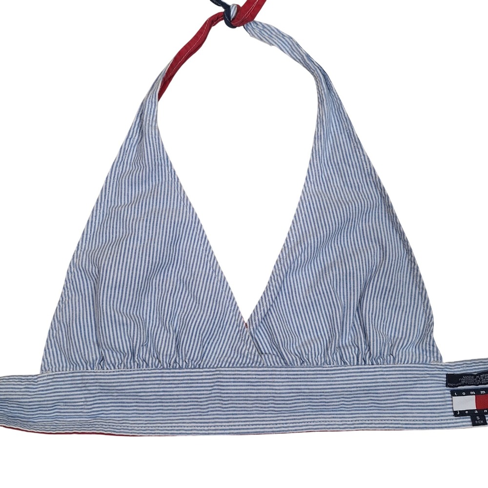 Tommy Hilfiger Y2K American Flag Stars Stripes Patriotic Red Blue Halter Top S - Picture 7 of 7